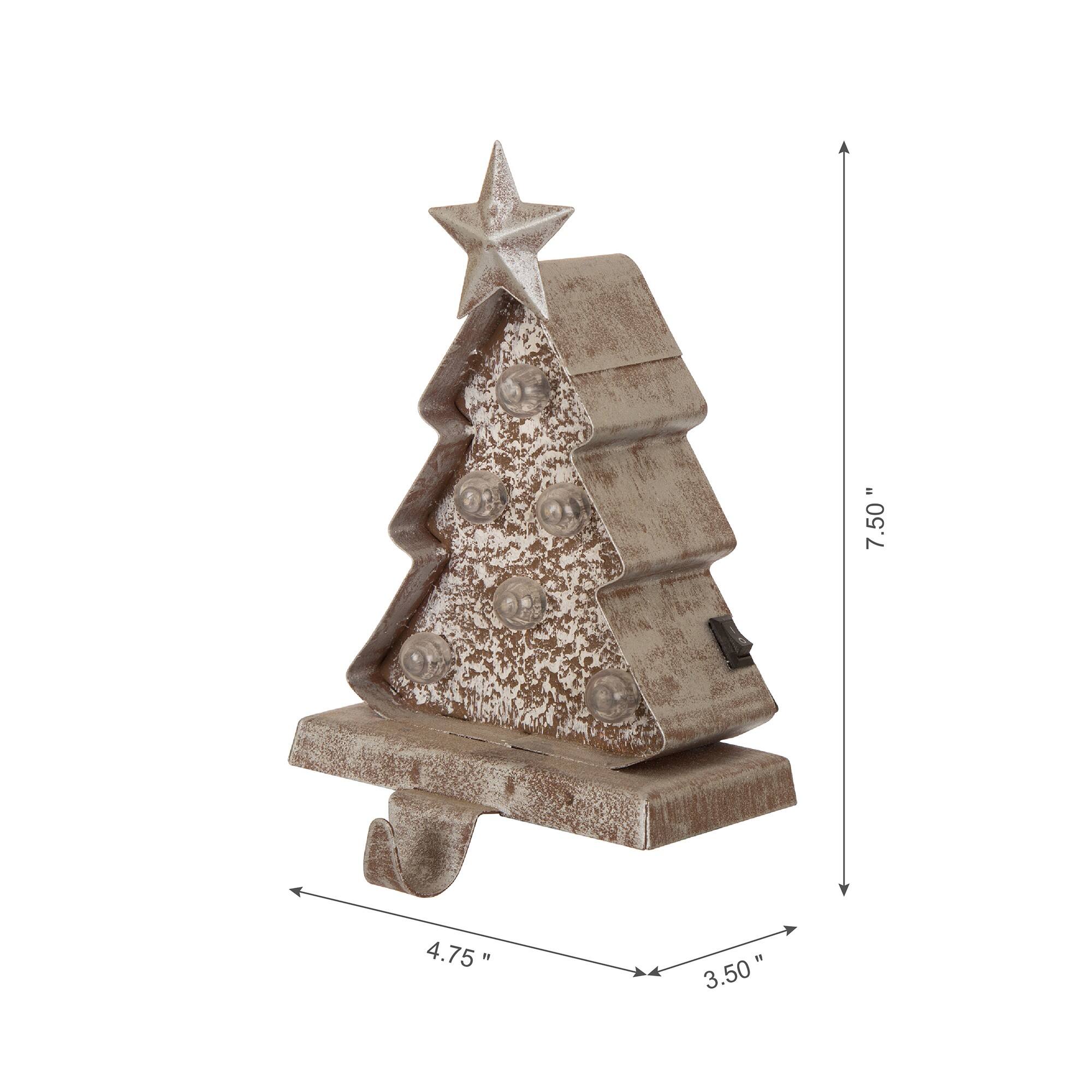 Glitzhome® 8" Marquee LED Wooden & Metal Christmas Tree Stocking Holder Set